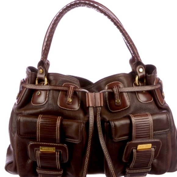 Michael Kors Vintage Brown Leather Bag w/whipstitch Handles & leather interior - Picture 1 of 16